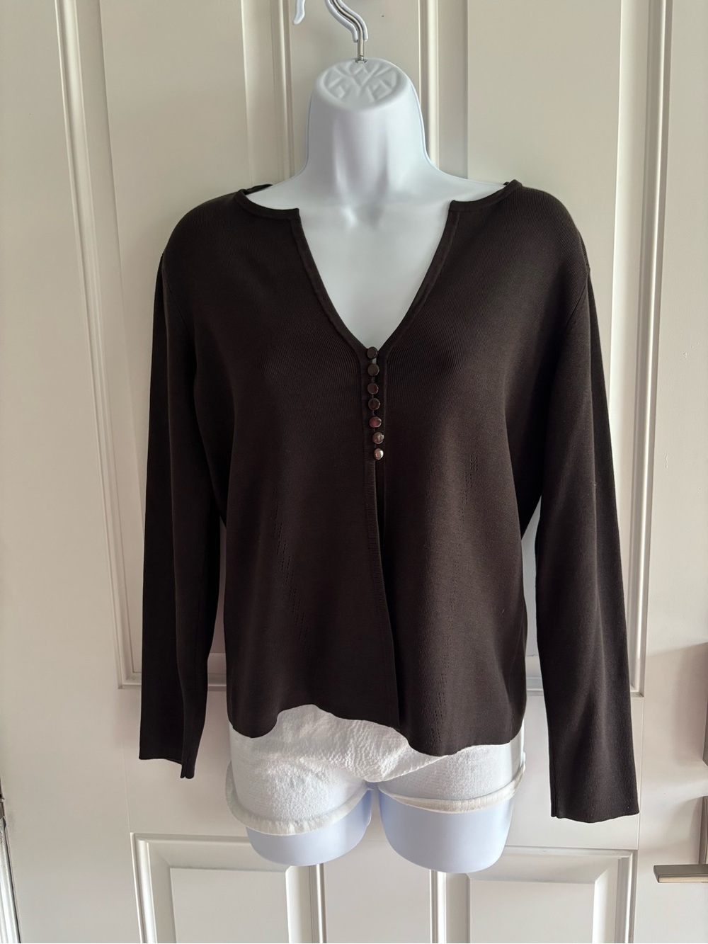 Talbots Dark Brown V-Neck Button-Front Sweater